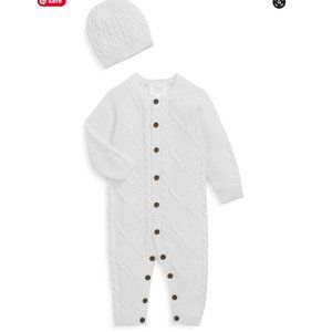 NIB Littles by GlucksteinHome Baby's 2-Piece Cable-Knit Sweater & Hat Set -White